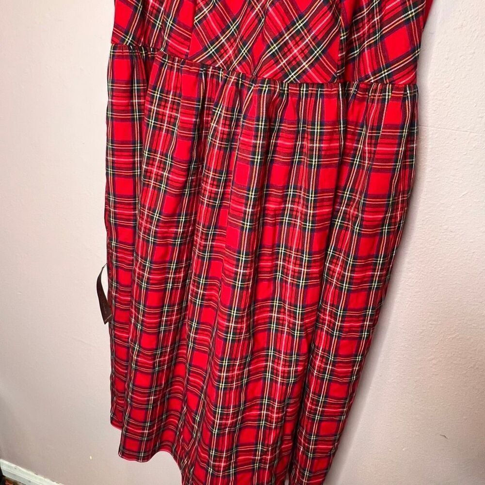 Lane Bryant Cap-Sleeve Fit & Flare Midi Dress in a red plaid print - Picture 3 of 12